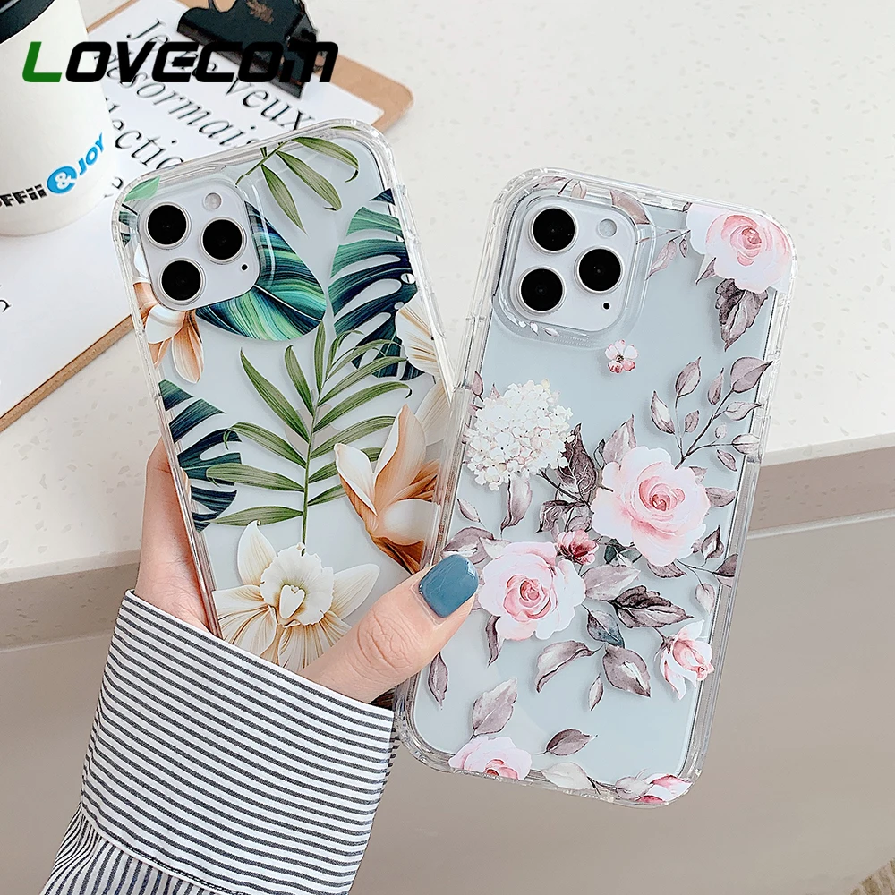 LOVECOM Cute Flower Leaf Butterfly Phone Case For iPhone 13 12 11 Pro XR XS Max 7 8 Plus Soft IMD 2 in 1 Clear Back Cover Coque | Мобильные