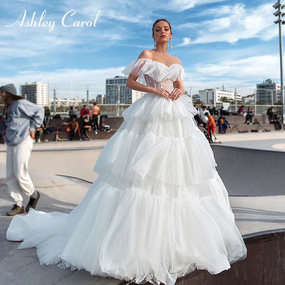 

Ashley Carol Ruffles Vintage Wedding Dress 2020 Sexy Sweetheart Beading Tulle Off the Shoulder Wedding Gowns Vestido De Noiva