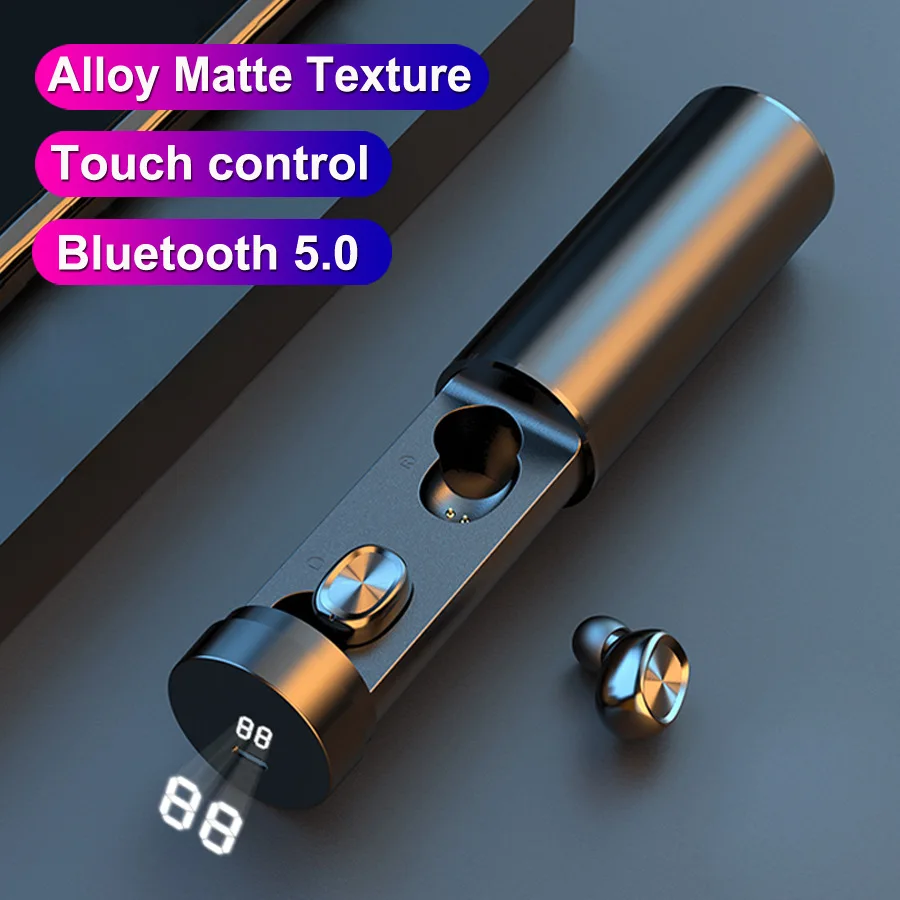 Bluetooth Headset Pull out Wireless Earphone TWS True Stereo with Microphone Metal Matte Touch Music with Charging Boxmicrophone