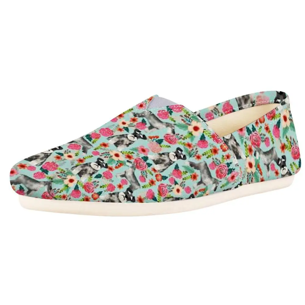 

HYCOOL New Flower Dog Schnauzer Pattern Shoes Women Flat Shoes Student Girls Casual Slip-on Slacker Shoes Ladies Canvas Loafers