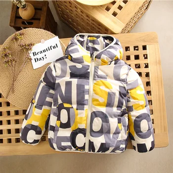 

Letter Bread Jacket Babys Down Cotton Jacket Children's Cotton Outerwears 2020 New Winter Thick Hooded Coats for Kids Clothes