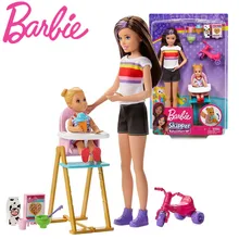 

2022 New Captain Barbie Nanny Doll Feeding Toddler Toy Set Fake Mom And Baby Fun Accessories Kids Toys Birthday Gift GHV87