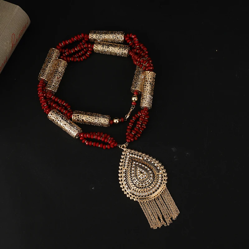 Arab Fashion Handmade Beaded Necklace Women Wedding Pendant Banquet Jewelry