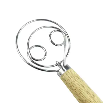 

13" Danish Dough Whisk Dutch Bread Dough Mixer Wooden Handle Hooks Baking Tools