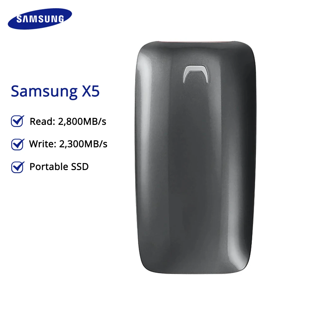 Samsung X5 внешний SSD 500GB 1 ТБ 2 Thunderbolt 3 интерфейс Максимальная скорость 2800 МБ/с.