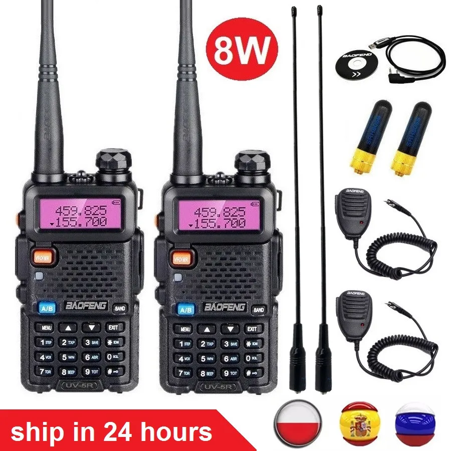 2 uds Real 8W Baofeng UV5R Walkie Talkie 10KM de alta potencia jamón transceptor de Radio UV-5R 20KM de largo alcance Amateur estación de Radio CB
