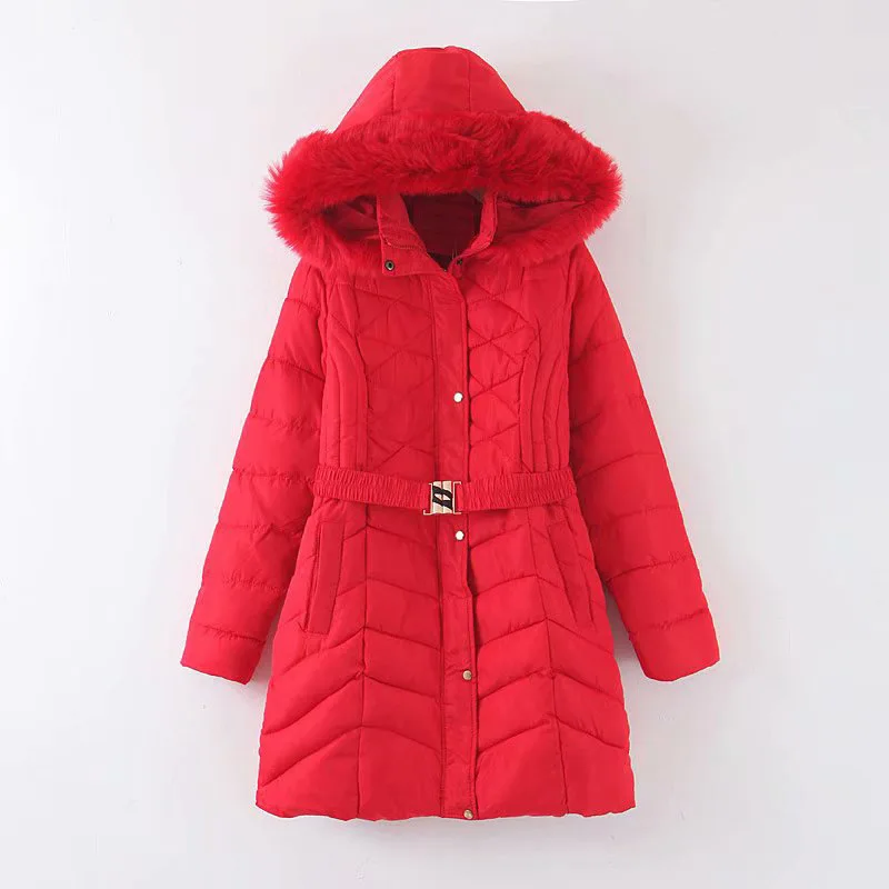 

Europe And America WOMEN'S Dress 2019 Winter New Style Long Fur Collar Elastic Waistband Hooded Cotton Overcoat
