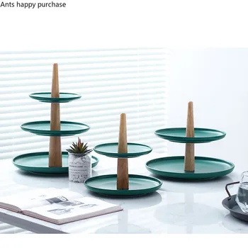 

Green Dessert Table Exhibition Hall Display Stand Snack Tray Ceramics Round Multi-layer Fruit Tray Snack Shelf Pastry Stands