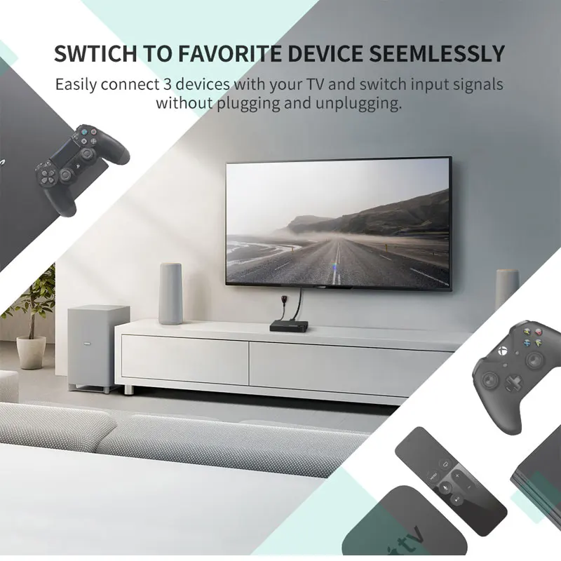 HDMI переключатель UGREEN 4K 3 порта разветвитель Full HD 3D совместим с ноутбуком Xbox 360 PS4 ИК