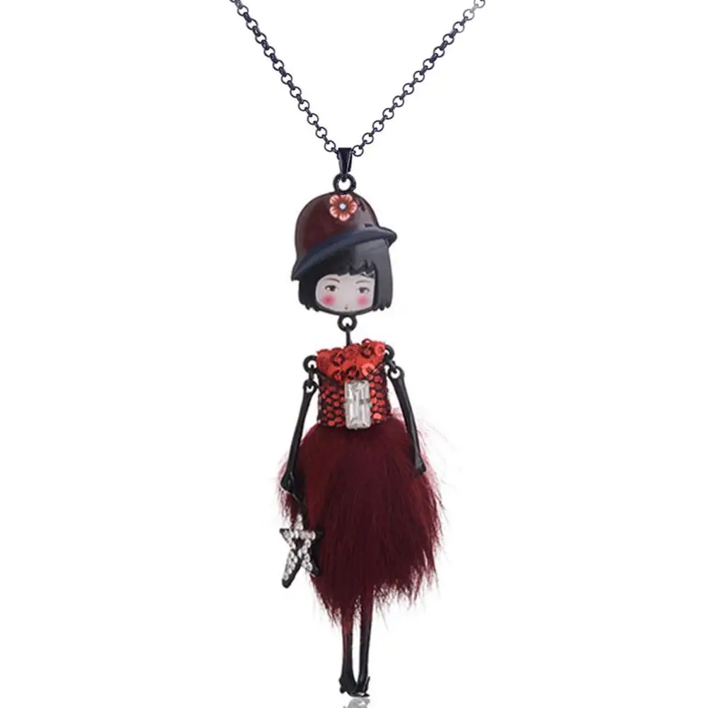 color2 D& Rui ювелирные изделия, винтажные кукольные подвески, модные ювелирные изделия на каждый день, милая Длинная цепочка, ожерелье, меховой помпон, звезда, свитер, ожерелье s для женщин - Окраска металла: color2
