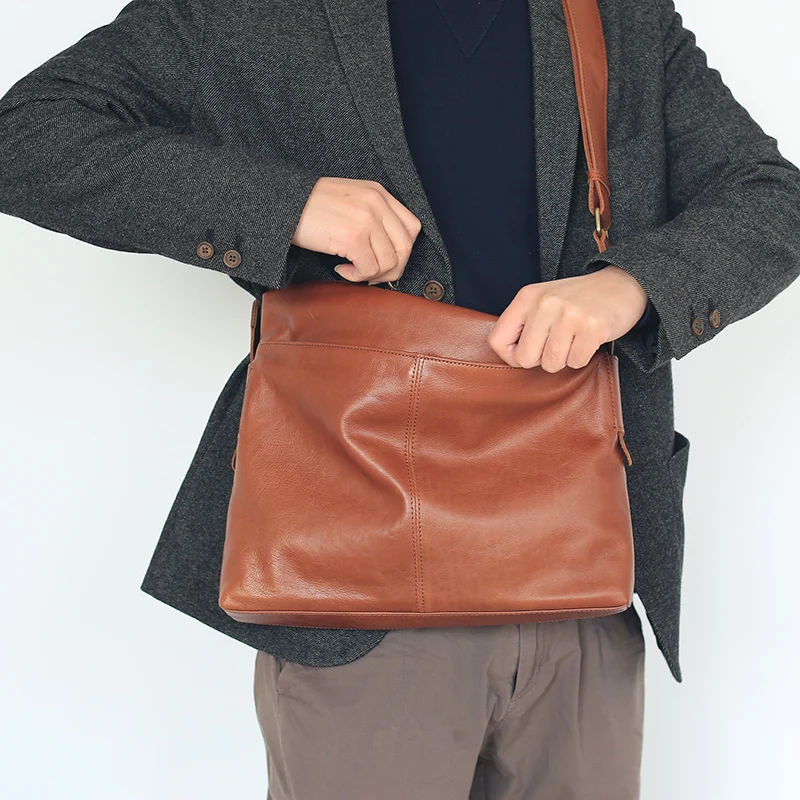 LANSPACE мужская кожаная сумка на одно плечо модная брендовая мессенджер первый слой