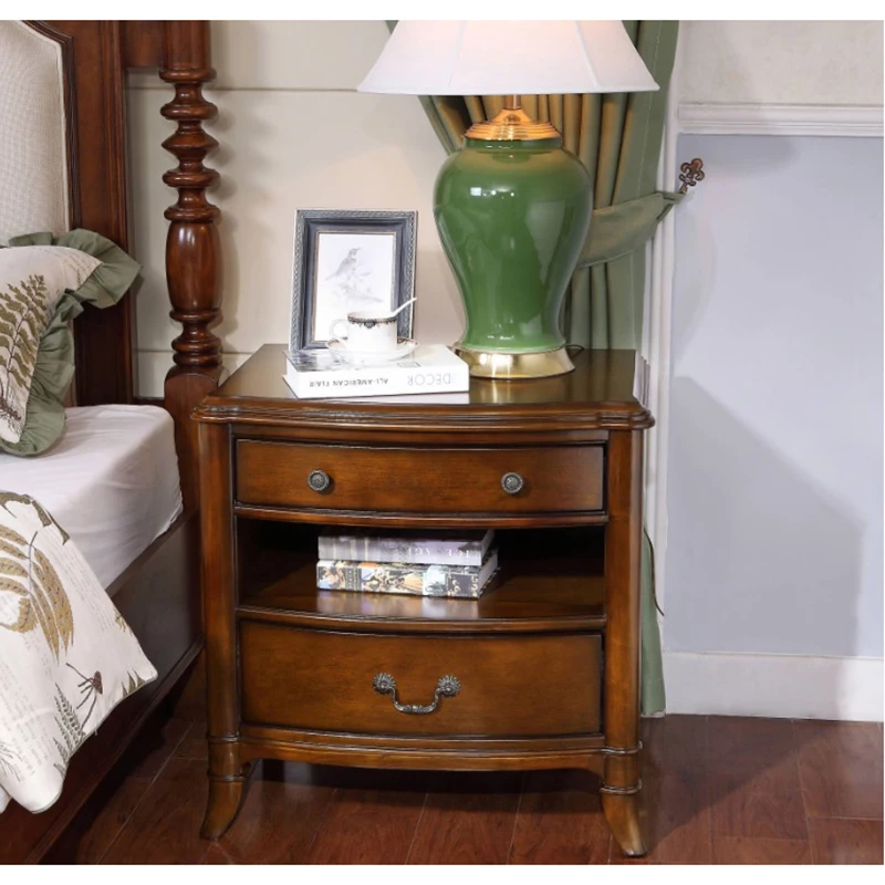 

American style original wood color night stand with two drawers for bedroom WA610
