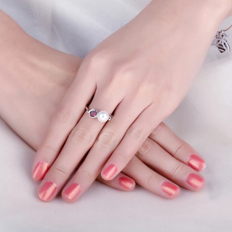 JewelryPalace ар-деко натуральная Bazel красный гранат 8 мм круглый Форма Shell Pearl Регулируемая Открытое кольцо 925 пробы Серебряные ювелирные изделия