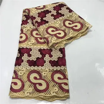 

2020 High Quality African Guipure Cord Lace Fabric With stones African Embroidery Lace fabric for Nigerian Net lace women dress