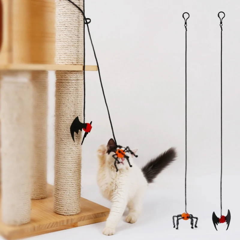 Halloween Cat Kitten Pet Toys Bat Suppliers Flying For Finger Cats Gatos Design Playing Accessories Spider