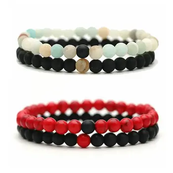 2pcs/set Charm Women Bracelet Lava Tiger Eye Stone Black White Beads Bracelet For Men Women Jewelry Couples Distance Bracelets