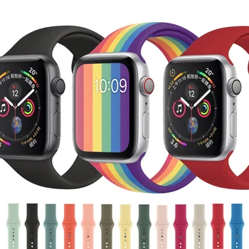 

New Colorful Silicone Strap Watch For Apple Watch Series 5 4 3 2 1 38mm/40mm/44MM/42MM Stripe Wirstband Band for Iwatch Bracelet
