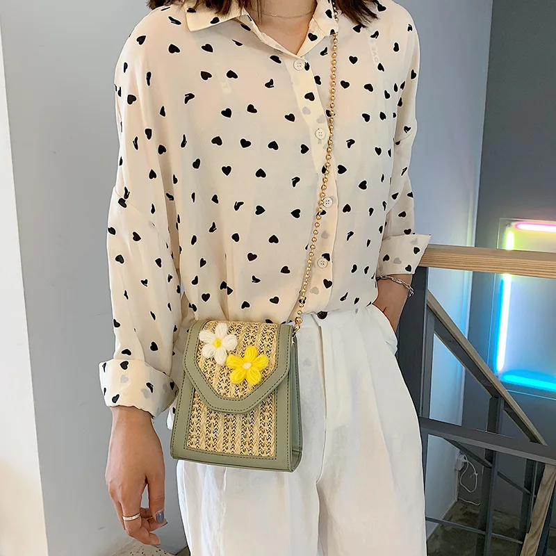 

Cherry Small Bag Women's 2019 New Style Western Style Chain Shoulder Straw Bag Versitile Fashion GIRL'S Shoulder Square Sling Ba