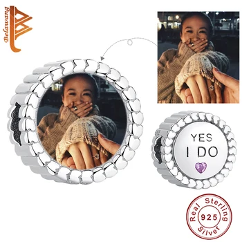

BELAWANG Authentic 925 Sterling Silver Custom Photo Propose Charms Beads Fit Bracelet Necklace DIY Personalized Jewelry Gift