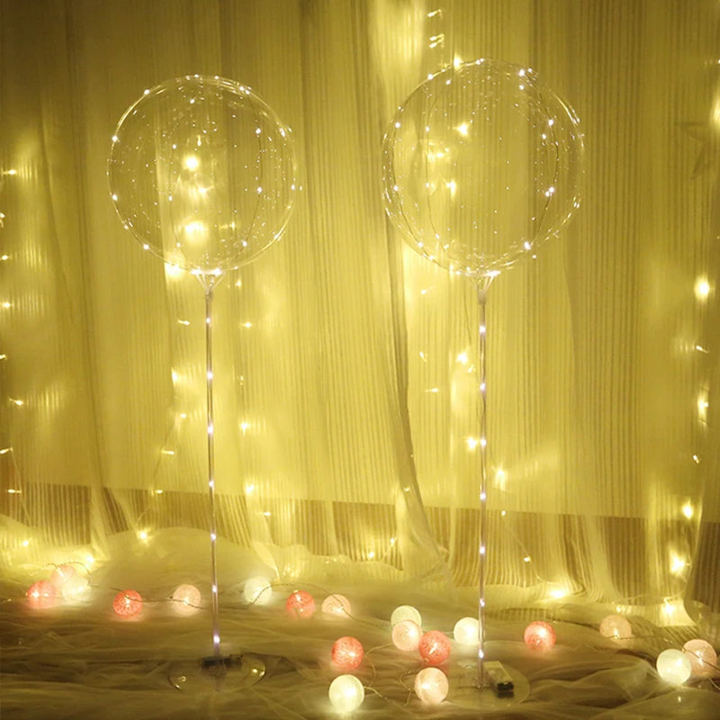 1set Led Balloon With Column Stand Luminous Transparent Bobo Balloons and LED String Lights Home Wedding Birthday Party Decor