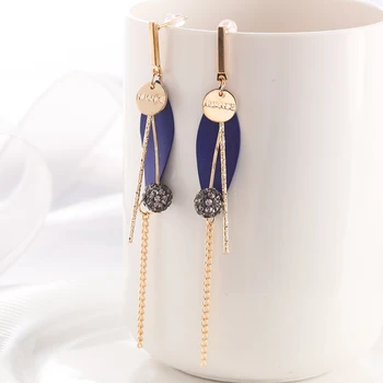 

Fashion Leaf Drop Earring For Women Long Tassel Earring With Cubic Ziron Ball Pendant Dangle Earring Jewelry Gift For Friend