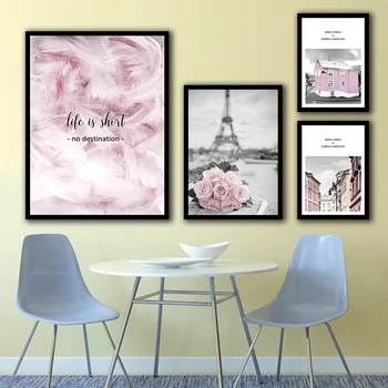 

Pink Feather Nordic Posters And Prints Wall Art Canvas Painting Wall Pictures For Living Room Decor