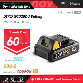 

DEKO Battery20V-Y 20V MAX 1500mAh Lithium Ion Battery for GCD20DU2 Cordless Drill Replaceable Battery Pack