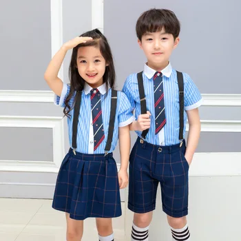 

Children School Uniform Unisex Short Sleeve Striped Blouses Teenage Girls Summer Shirts Boys Cotton Tops Clothes Kid Blouse Girl