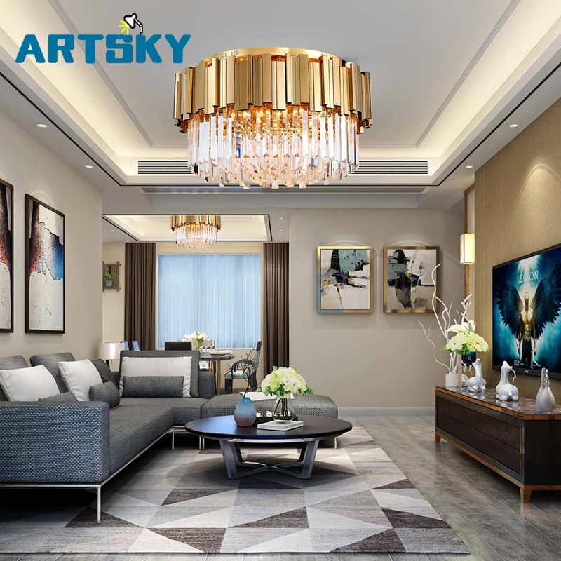 

Luxury Modern Round LED Crystal Lamp Bedroom Hotel Living Room Furniture Lighting Fixtures