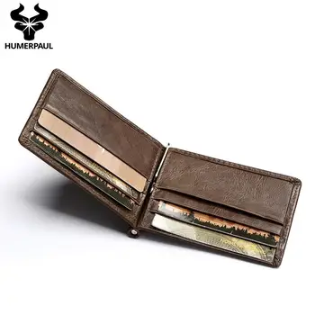 

HUMERPAUL Bifold Business Genuine Leather Wallet luxury brand famous ID Credit Card visiting cards wallet magic Money Clips Men