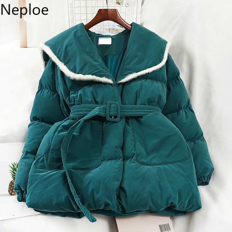Neploe, корейские шикарные парки с поясом, тонкая талия, большое однобортное пальто с карманами,, зимняя теплая хлопковая куртка, 55821