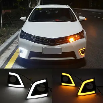 

OKEEN 2pcs Car LED DRL For Toyota Corolla 2014 2015 2016 LED Daytime Running Lights with Yellow Turn Signal Light Night Ice Blue
