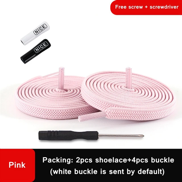1 Pair No Tie Shoelace Elastic Shoelaces Leisure Sneakers Quick Flat Shoelaces Lazy Shoe Laces Nice Buckle Kids and Adult Unisex Pink