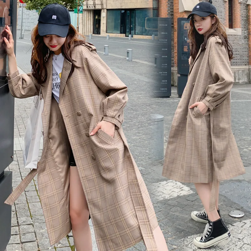 

2019 Autumn New Style Fashion England Pattern Slim Fit Trench Coat Loose Casual Versatile Trend Elegant