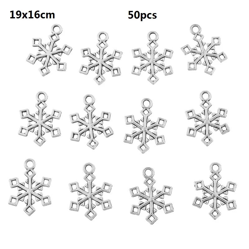 50pcs 44 шт смешанный серебристый с рождественскими мотивами Подвески Рождество Decroration рождественская ель обувь Снежинка цинк металл сплав - Цвет: 50pcs