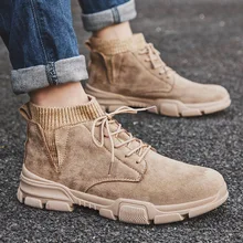 Модные мужские ботинки высокого качества; сезон осень-зима теплые рабочие сапоги мужские ботинки на шнуровке обувь с высоким берцем и круглым носком J5-93