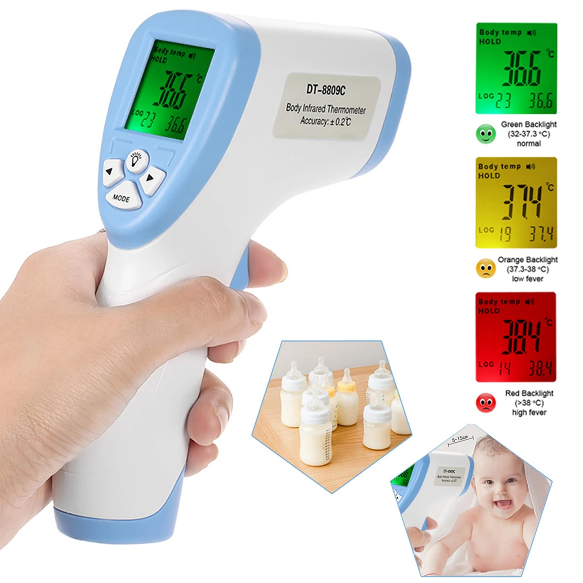 

Forehead Ear thermometer Non-Contact Infrared Thermometer Handheld Body Temperature Fever Digital LCD Measurement For Adult Baby