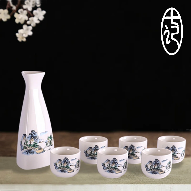 Chinese simple ceramic liquor bottle distiller spirit cup Japanese small sake cup pot set Korean white wine barware gift box