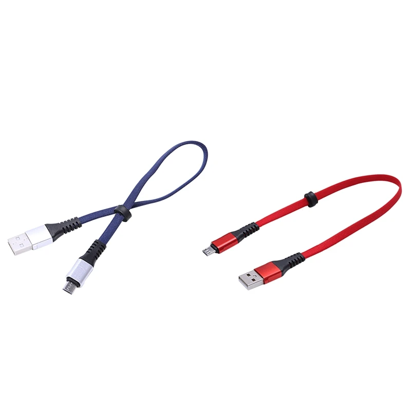 2 шт USB к Micro-USB короткий плоский кабель для зарядки с металлическим разъемом для устройств Android и зарядки банка питания(0,65 футов/0,2 м
