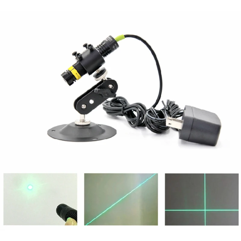 Adjustable 515nm 30mW Green Laser Diode Module Dot / Line / Cross with Holder and Adapter for Alignment DC12V dot line cross beam 515nm 520nm 10mw green laser module with usb interface 1240