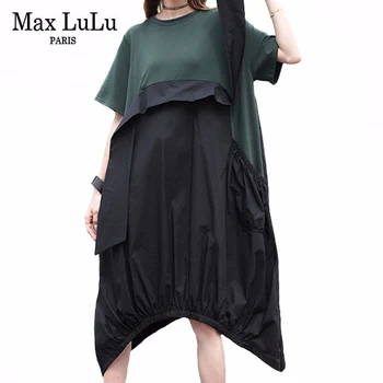 

Max LuLu 2020 New Korean Fashion Summer Ladies Vintage Dresses Womens Causal Patchwork Dress Female Elegant Oversized Vestidos