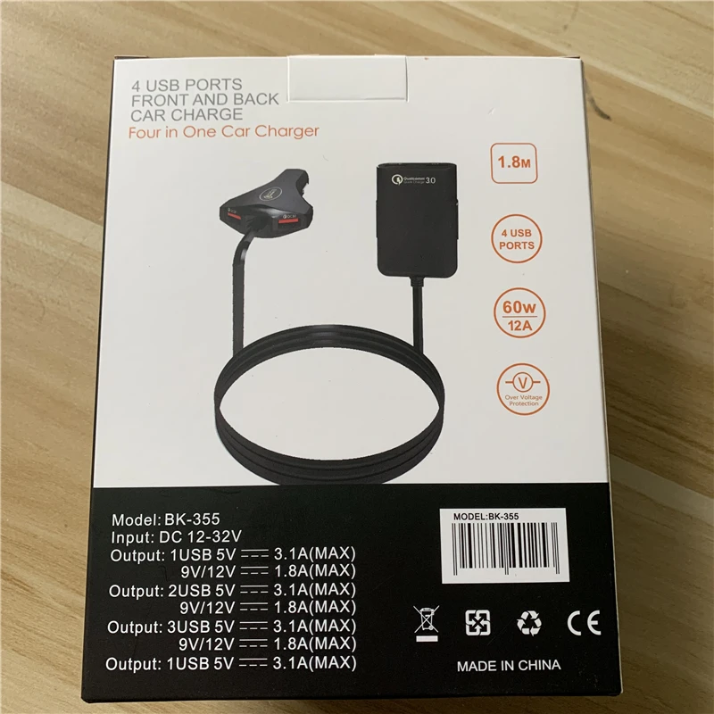100 шт Новое USB Автомобильное зарядное устройство для мобильного телефона планшета 4 порта USB 3A QC3.0 Быстрая зарядка автомобильный адаптер зарядного устройства для телефона с кабелем даты