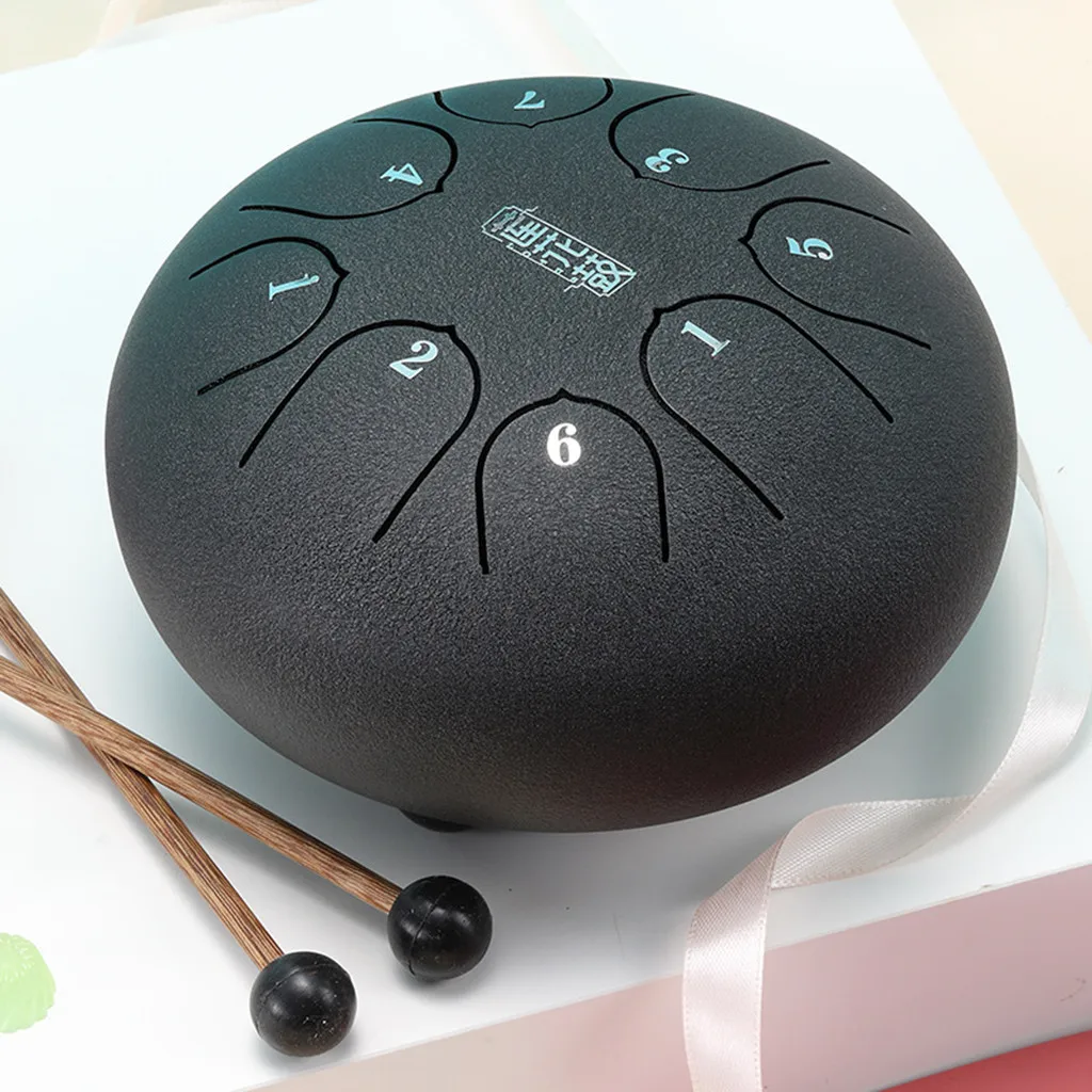 BK 6 дюймов 8 Примечания Handpan язык барабан Mini 7 тон Сталь язык барабан CKey ручной сковорода барабан с барабанные палочки для переноски ударный инструмент - Цвет: BK