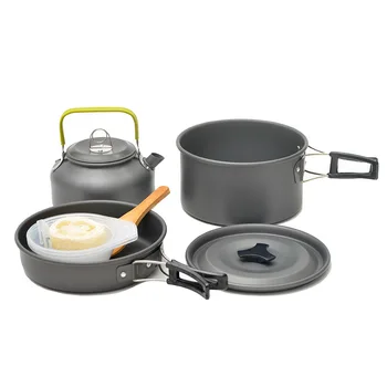 

Outdoor portable 2-3 person camping stovetop cooker picnic cookware non-stick pot teapot combination set with tableware