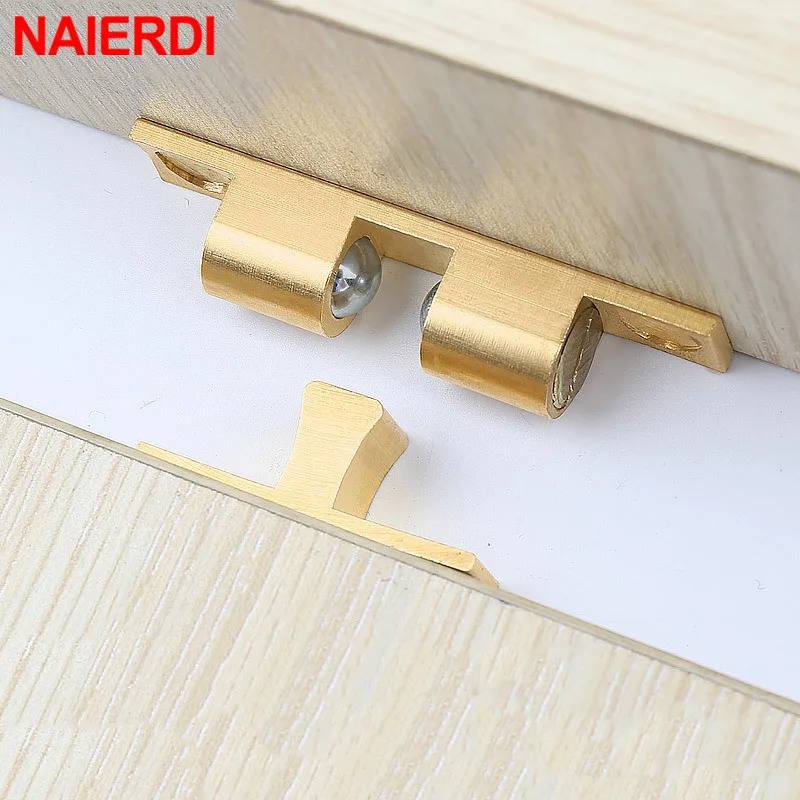 NAIERDI 2PCS Brass Door Stop Adjustable Cabinet Catches Double Spring Steel Ball Catch Latch For Wardrobe Furniture Fittings door catches cabinet door latch door stops cabinet door stop