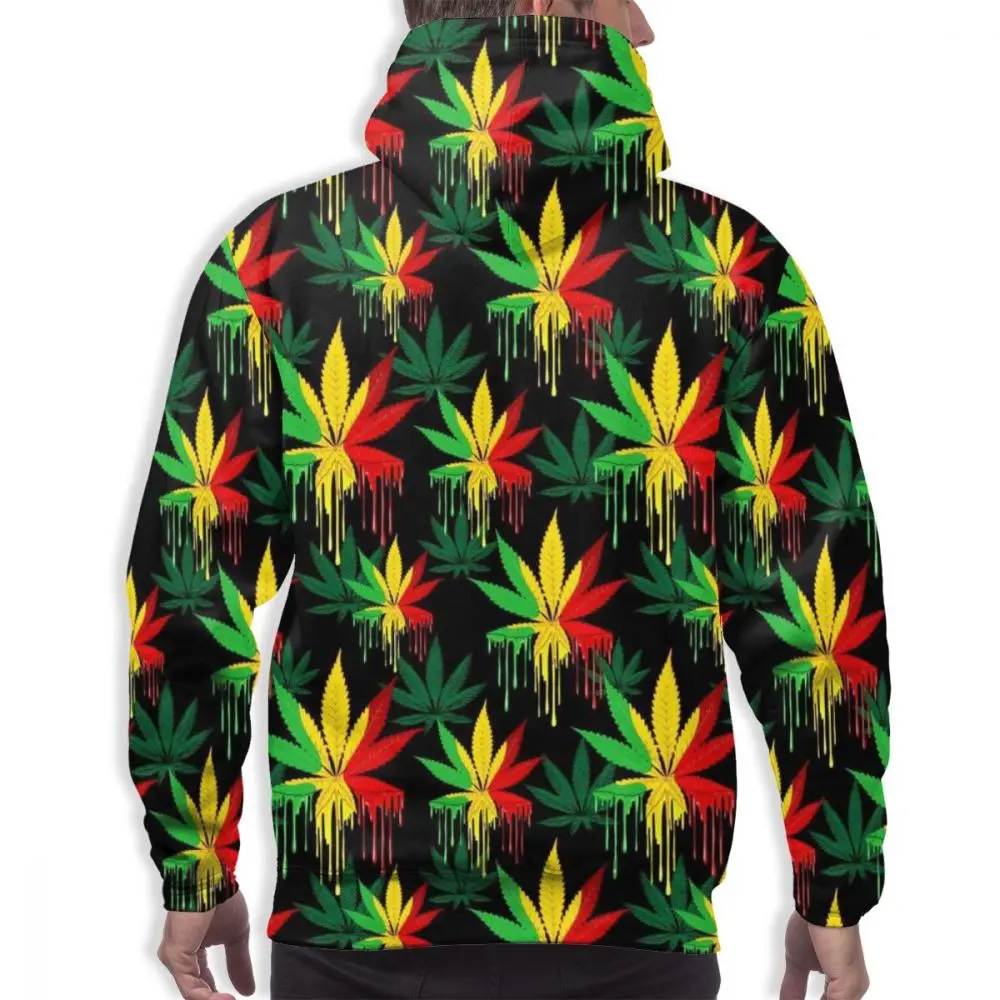 3D цифровой сплошным принтом регги лист Weed мужские Повседневное Толстовка пуловер с капюшоном, толстовка с капюшоном и карманом