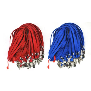 

100 Pcs Badge Lanyards with Clip Office Neck Flat Bulk Lanyard with Badge Bulldog Clip, 50Pcs Red & 50 Pcs Blue