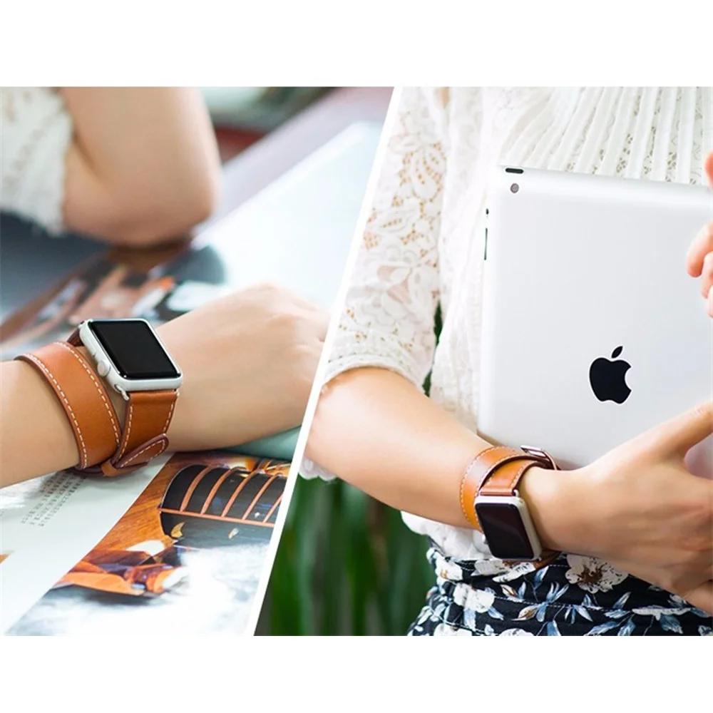Двойной тур группа для Apple watch 42 мм/38 мм iWatch band 40 мм 44 мм кожаный ремешок браслет ремешок для Apple watch 4 5 3 2 1 40