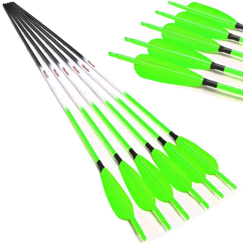 Details about   Archery 31" Carbon Arrows SP 500 Fluo Green Shaft with 2" Vanes for Recurve Bow 