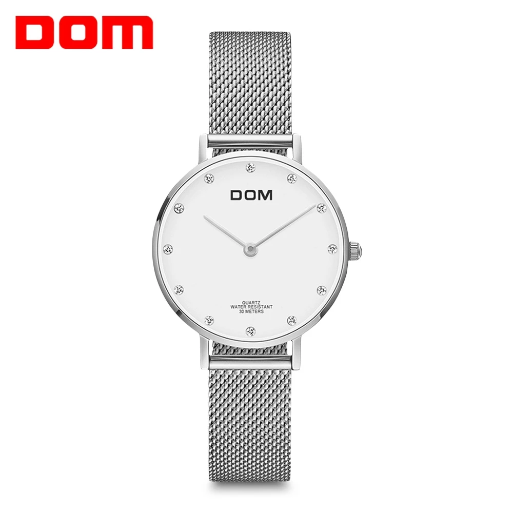 

DOM Women Quartz Watch Diamond Dial Stainless Steel Mesh Strap Simple Watches Ultra-thin Japanese Movement Waterproof Wristwatch